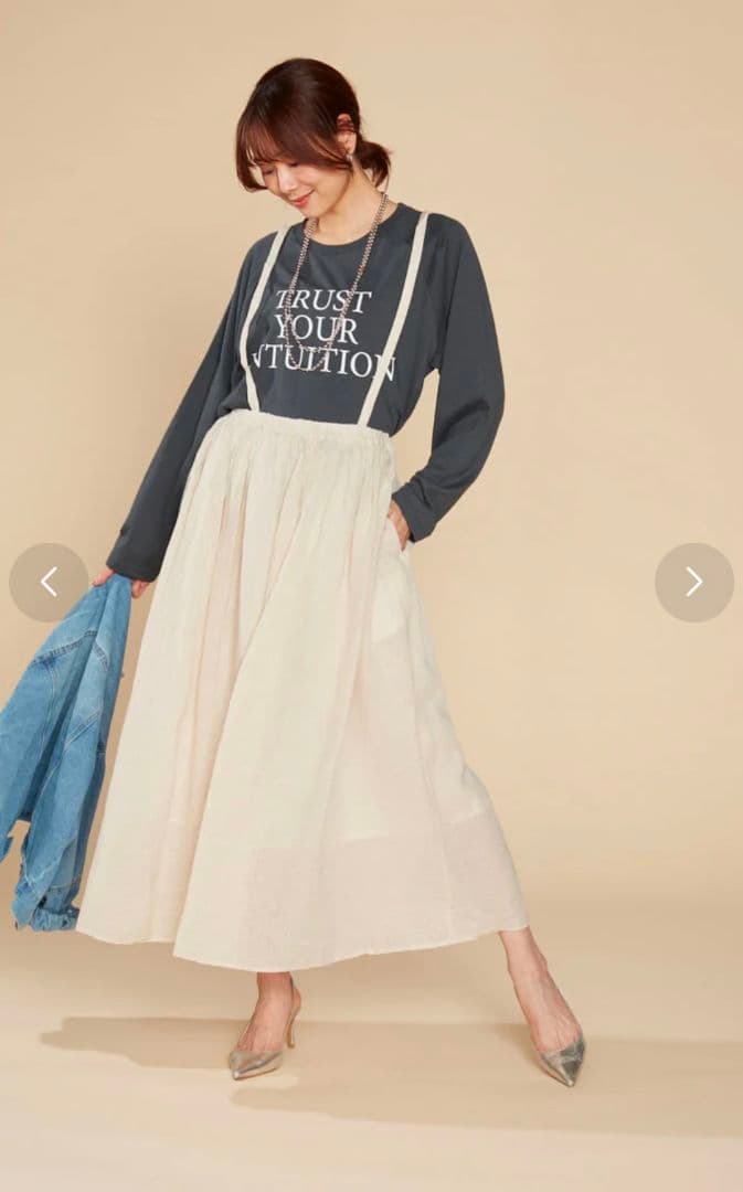 定価7689円 美品 Samansa Mos2 サス付ギャザースカート ベージュの写真4枚目
