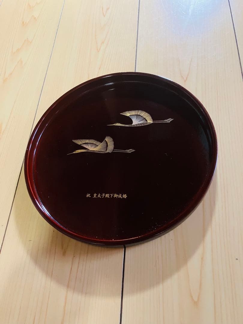 漆器 盆 赤色 鶴の模様の写真5枚目