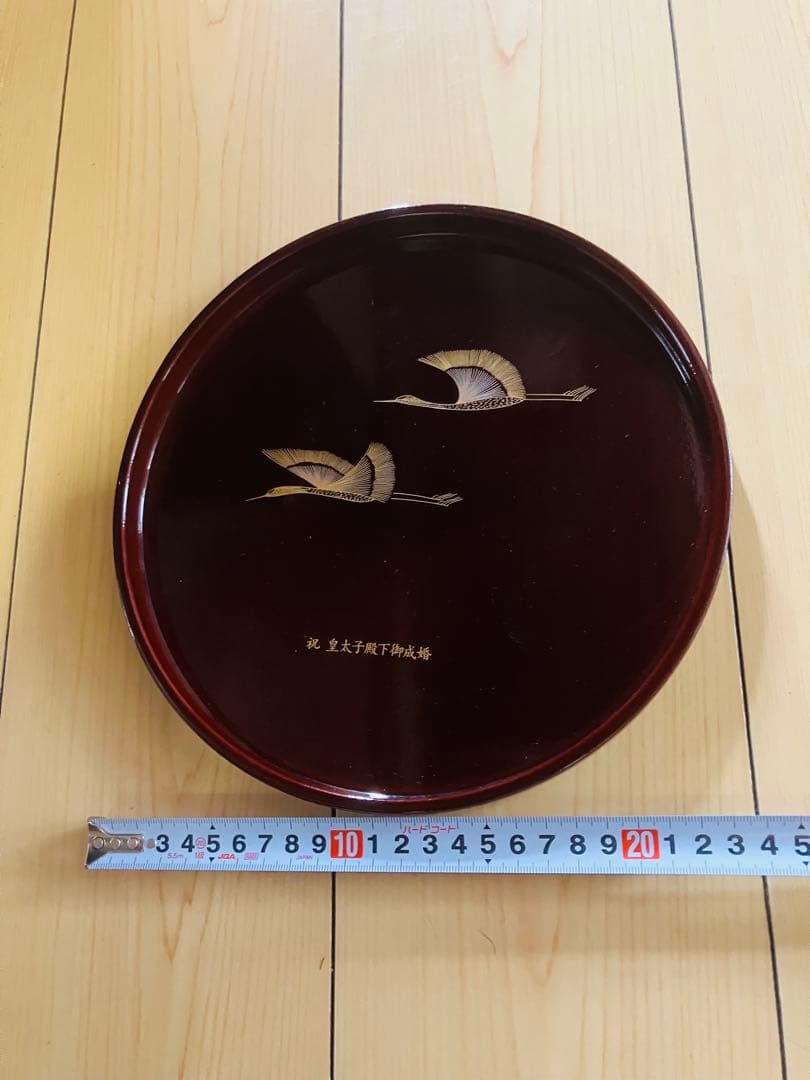 漆器 盆 赤色 鶴の模様の写真6枚目