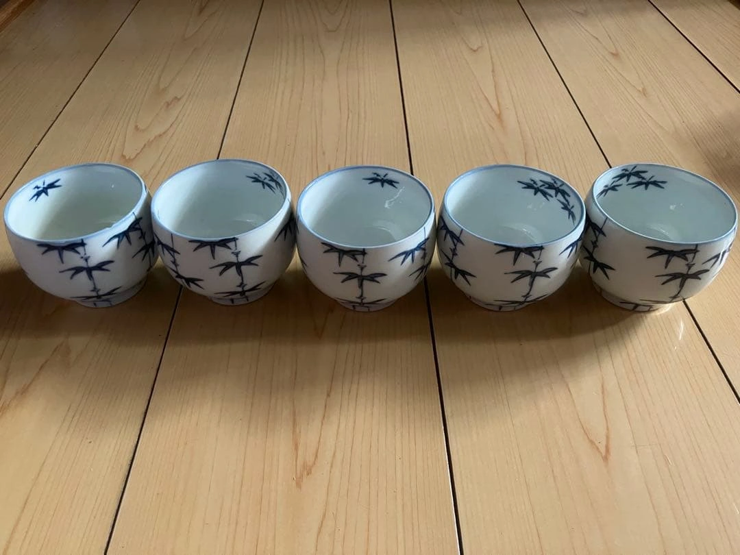 美品 ほぼ新品 竹模様 湯飲み 5個セット(内既使用品1)