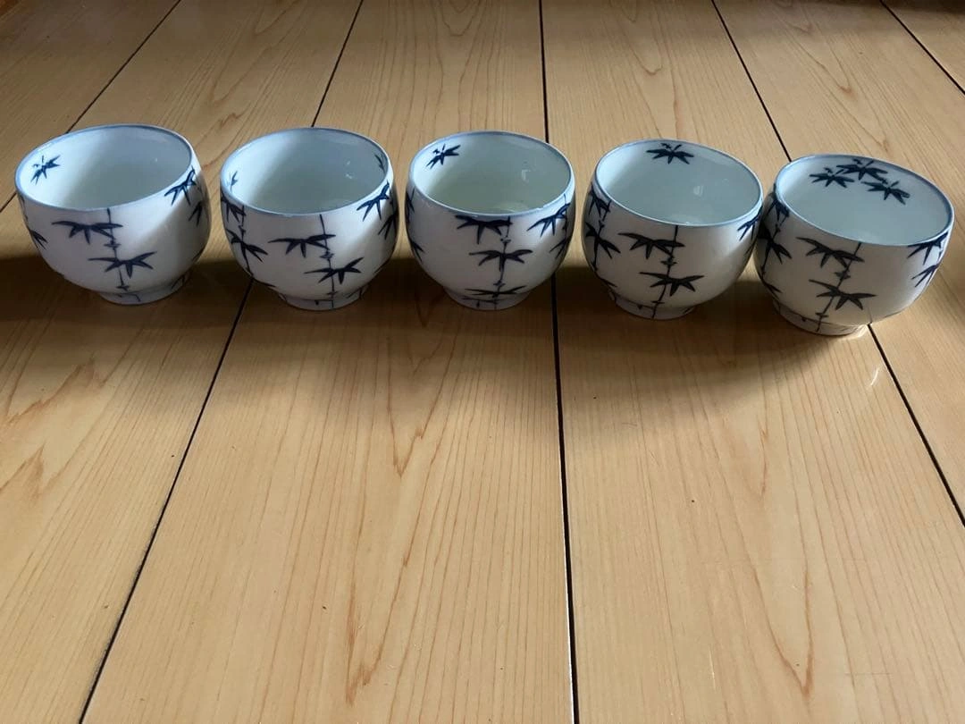 美品 ほぼ新品 竹模様 湯飲み 5個セット(内既使用品1)の写真3枚目