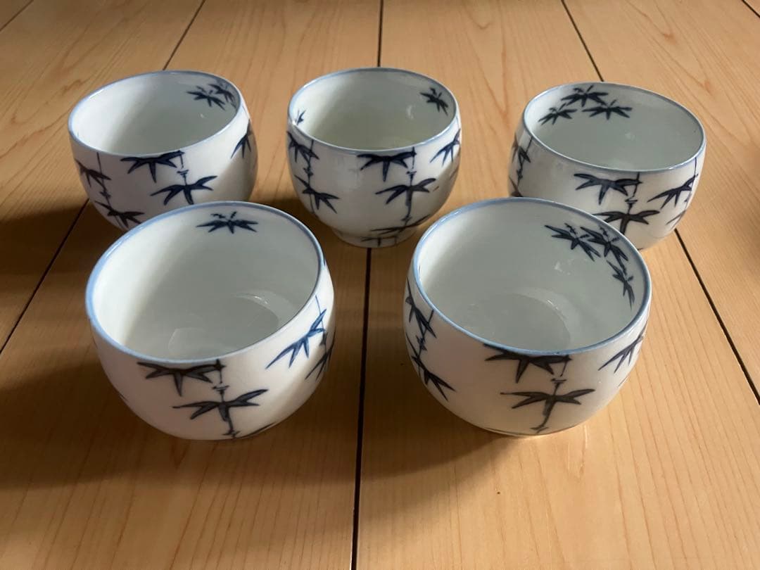 美品　ほぼ新品　竹模様 湯飲み 5個セット（内既使用品1）の写真6枚目
