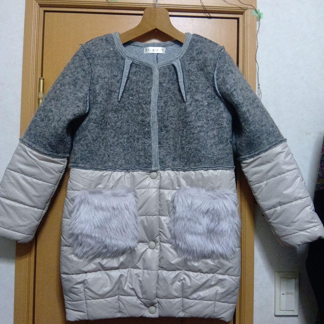 ファーポケットの異素材中綿入りコート