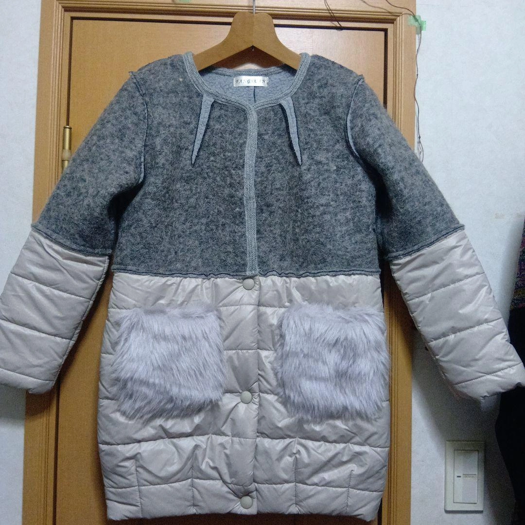 ファーポケットの異素材中綿入りコート