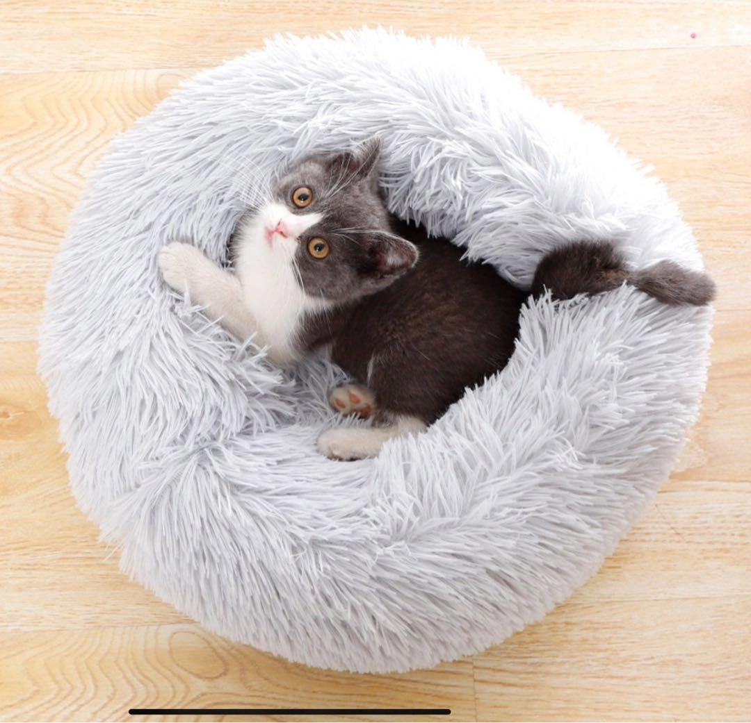 ペットベッド ★丸型 グレー 直径約50cm ネコ 猫 ふわふわ クッションの写真3枚目