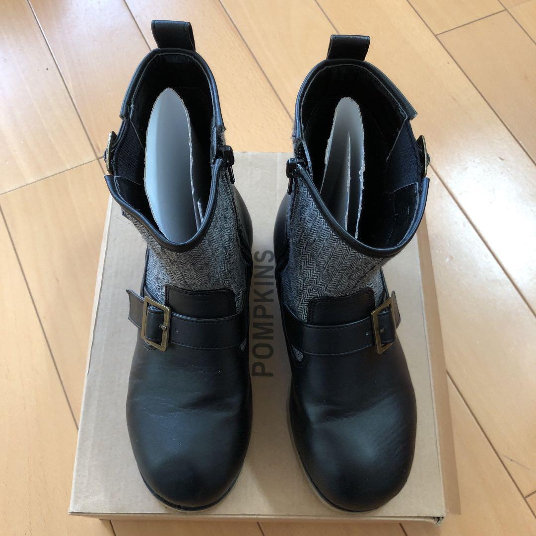 キッズ 靴 Black＆杉織模様コンビ柄ミドルブーツ 【21cm】の写真2枚目