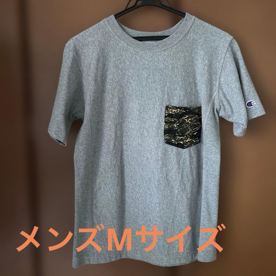Champion グレー 半袖Tシャツ 迷彩ポケット メンズMサイズ