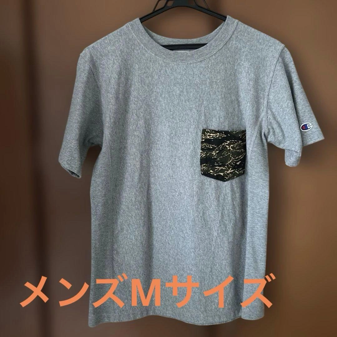 Champion グレー 半袖Tシャツ 迷彩ポケット メンズMサイズ