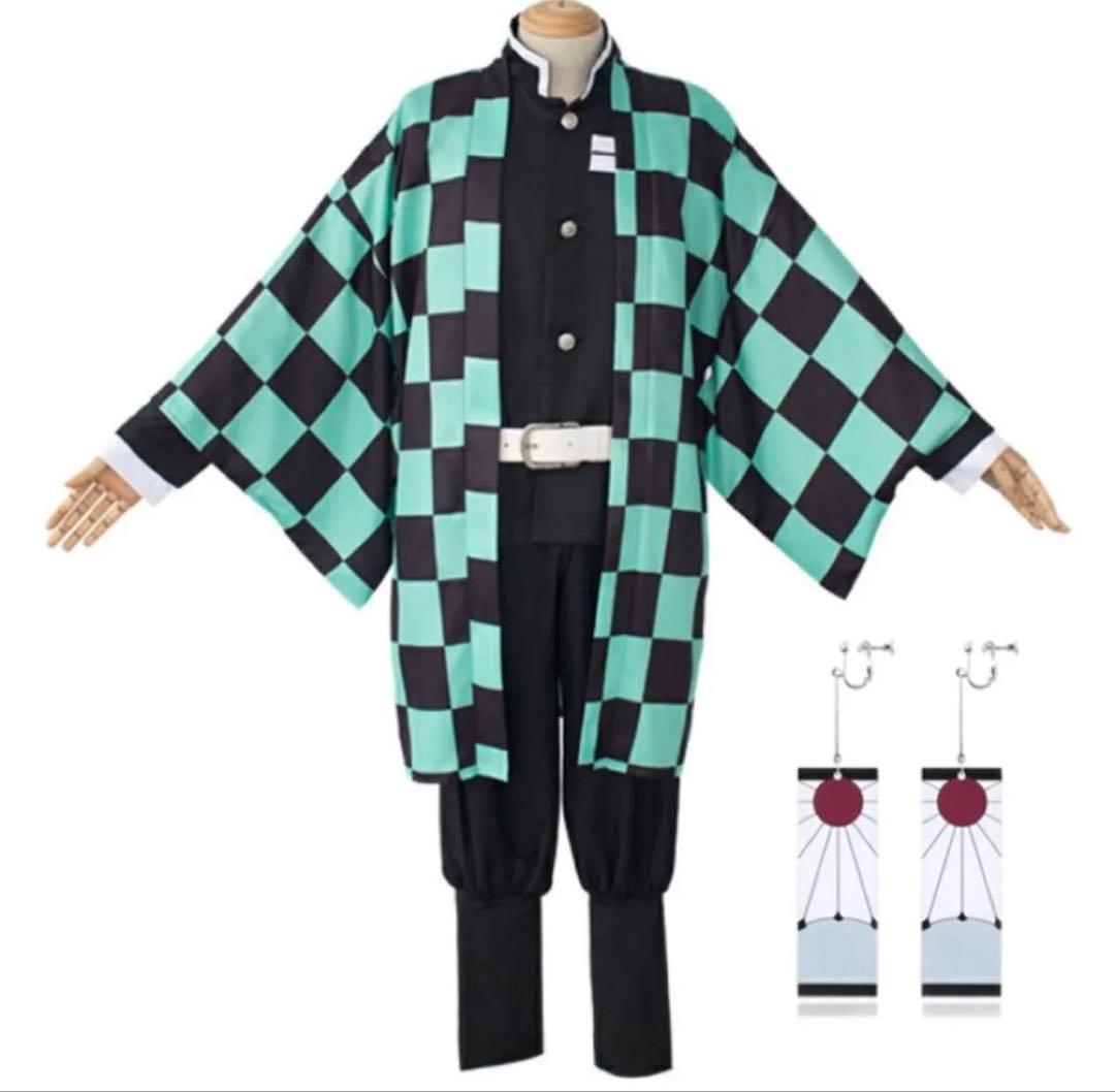 【美品】竈門炭治郎風　アニメ　コスチューム　ハロウィンコスプレ 羽織　140