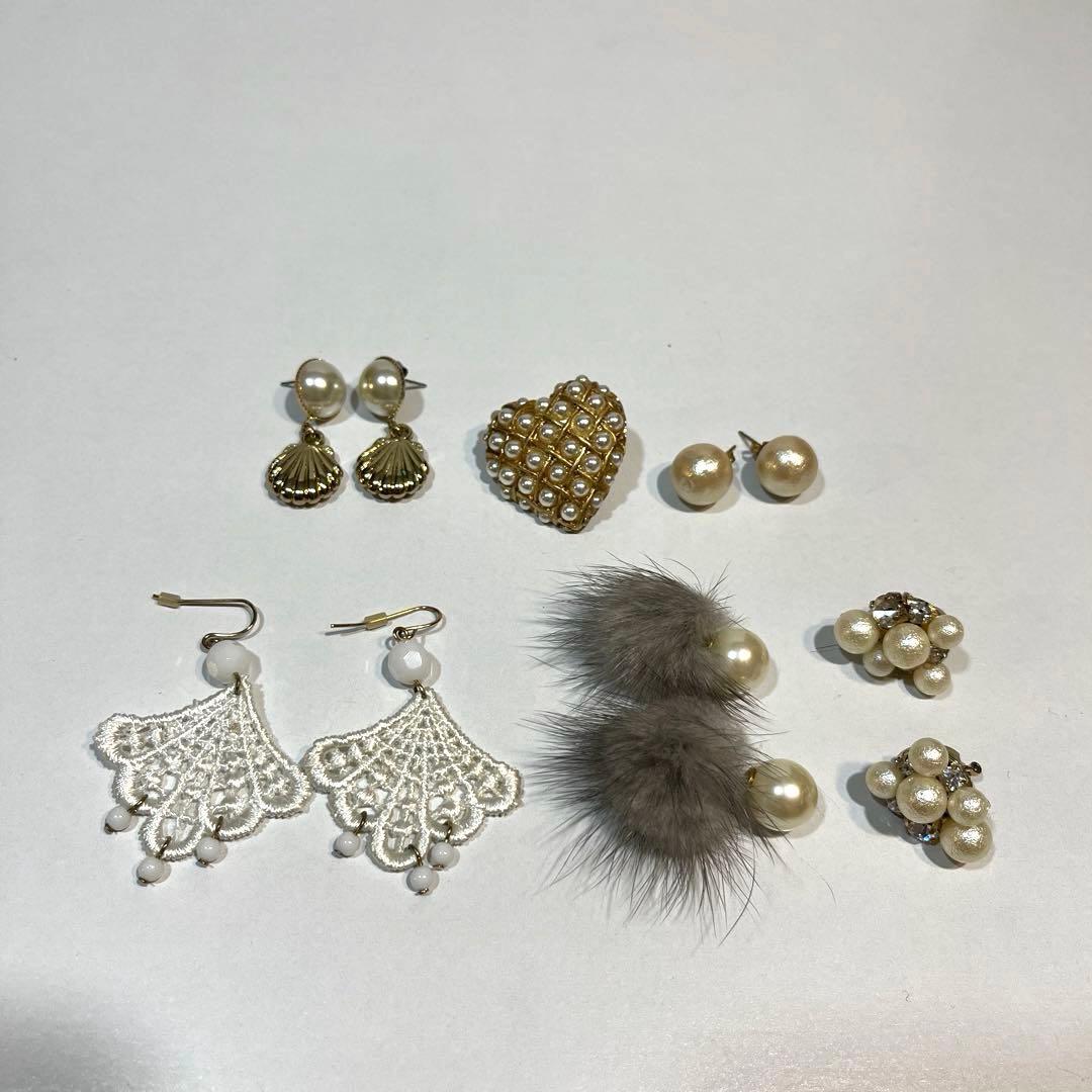 【6種セット】ピアス イヤリング レース ファー パール ハートビジュ