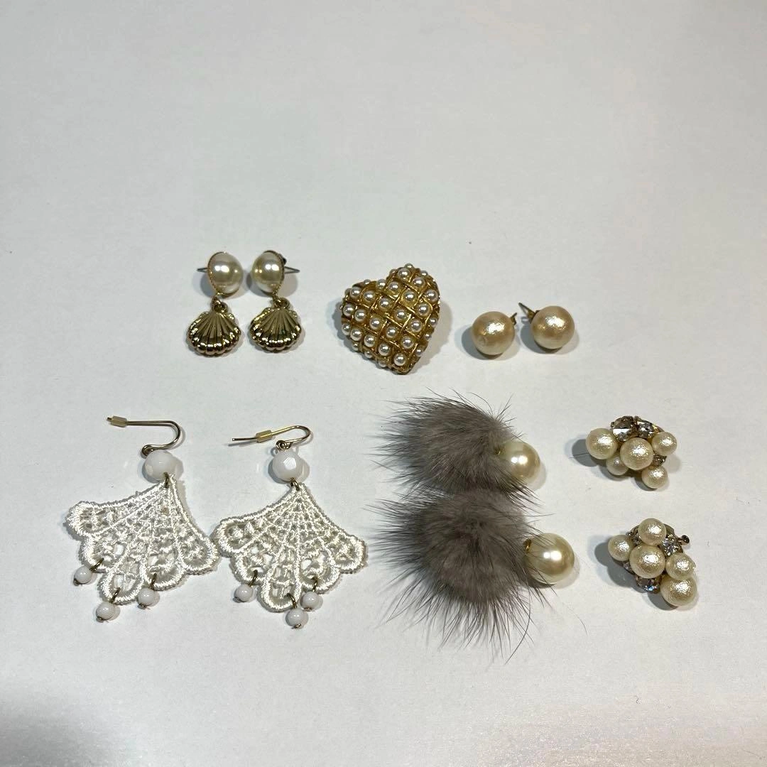 【6種セット】ピアス イヤリング レース ファー パール ハートビジュ
