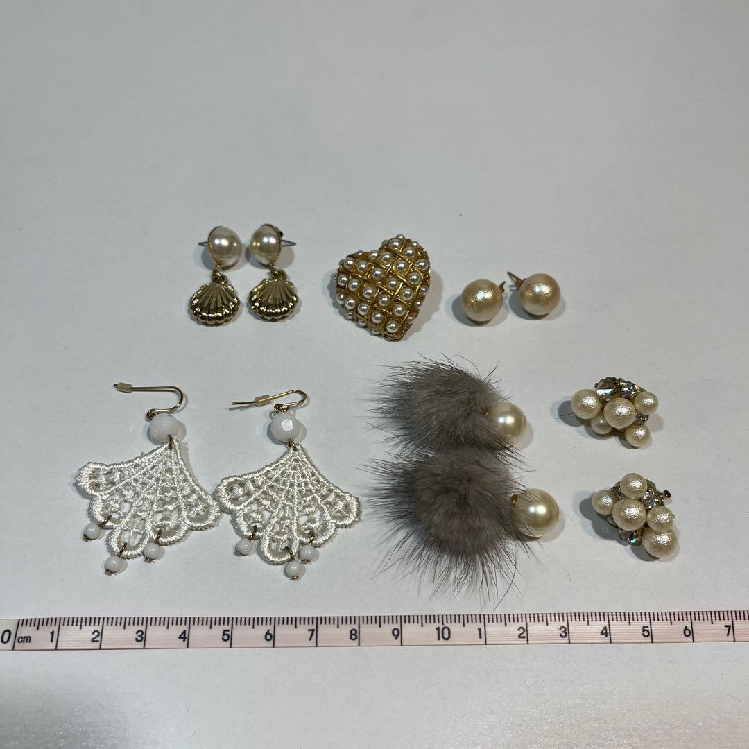 【6種セット】ピアス イヤリング レース ファー パール ハートビジュの写真2枚目