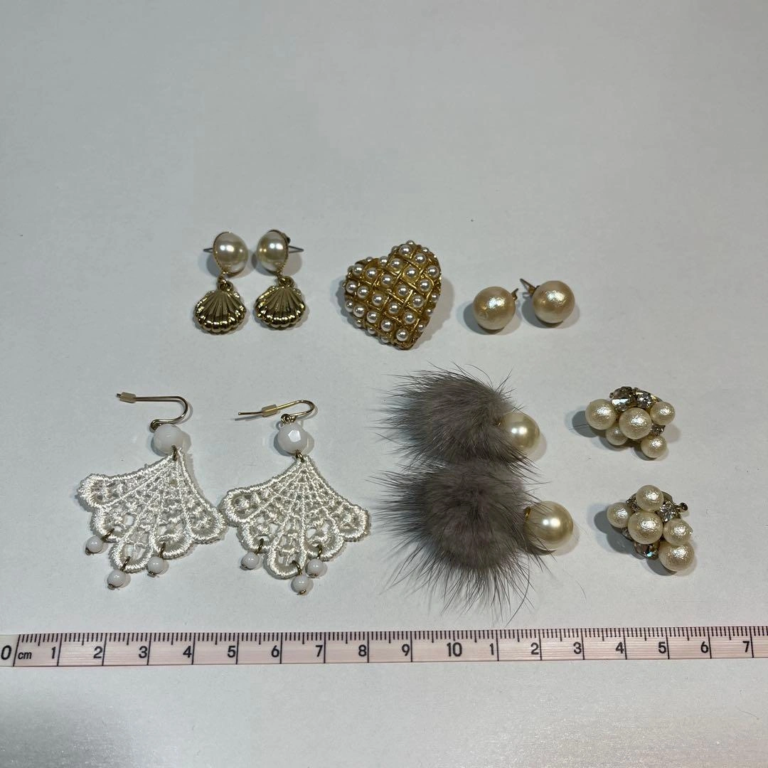 【6種セット】ピアス イヤリング レース ファー パール ハートビジュの写真2枚目