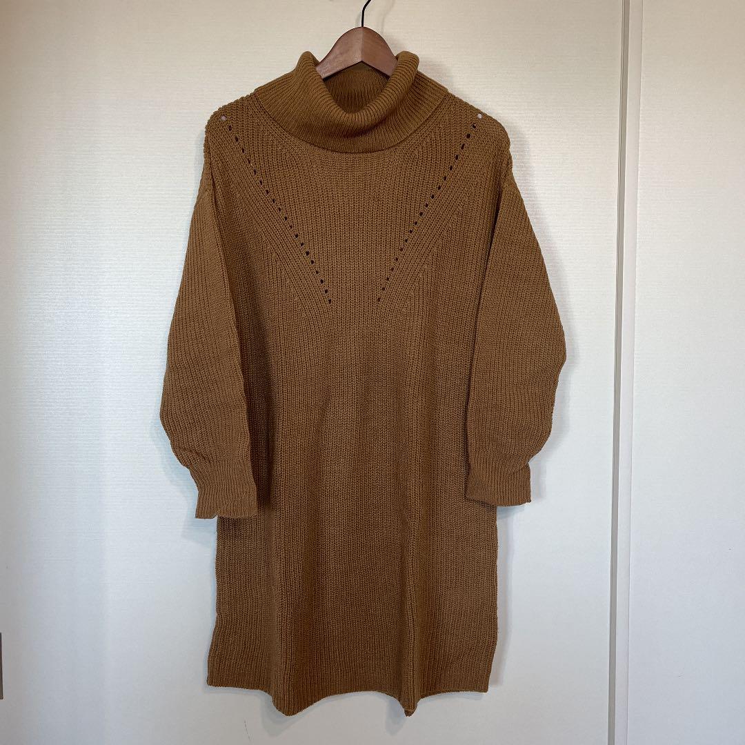 【美品】タートルネックニット ワンピース チュニック coca セレクトモカ
