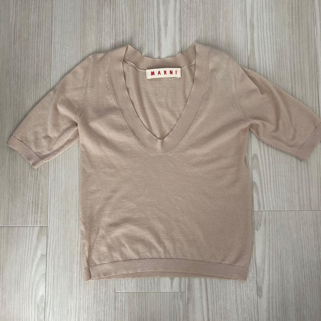 MARNI ベージュ Vネック 半袖ニット マルニカシミヤニット