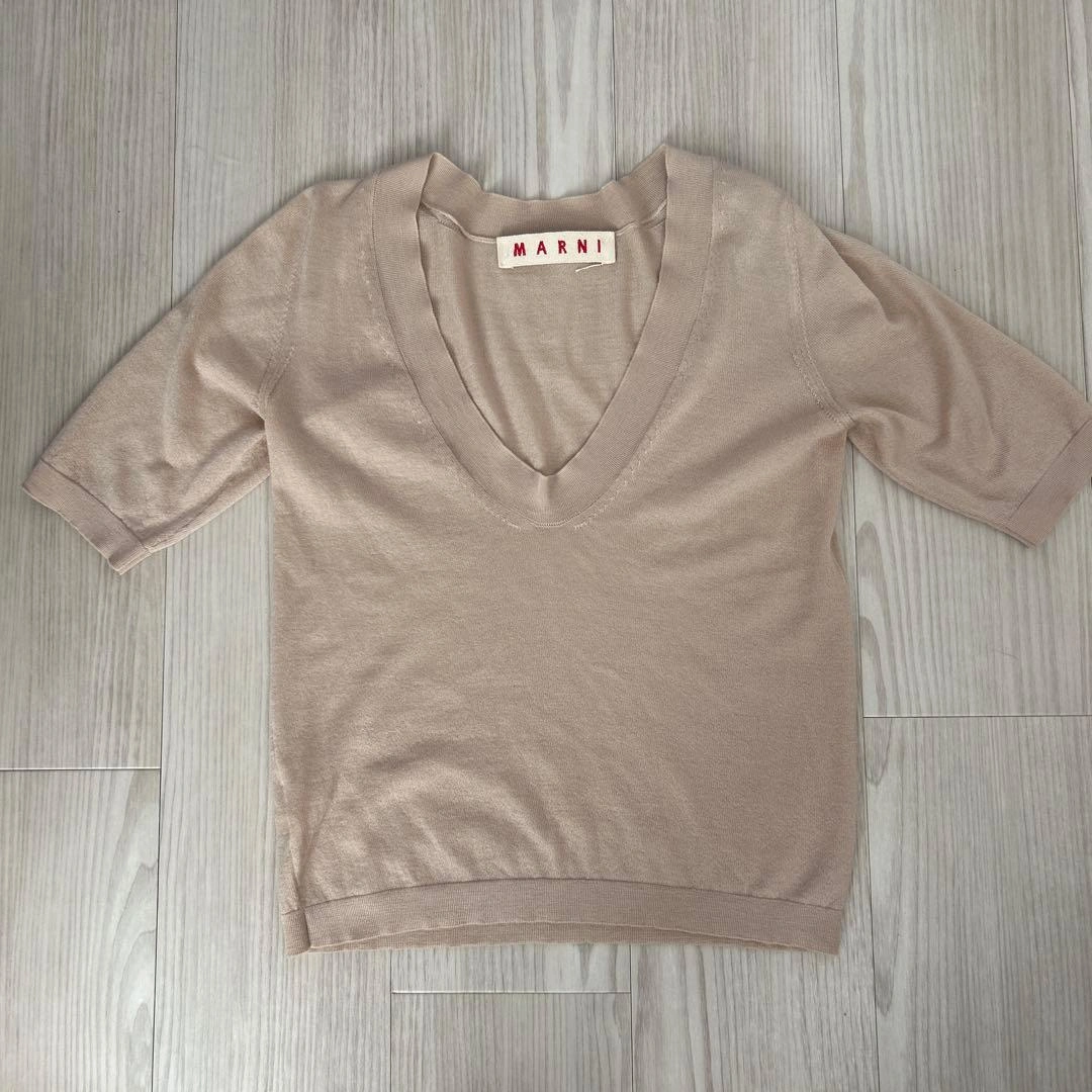 MARNI ベージュ Vネック 半袖ニット マルニカシミヤニット