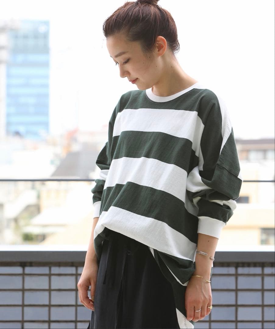 【フリークスストア】ゆったりボーダーカットソー緑 長袖 UNIQLO GU無印