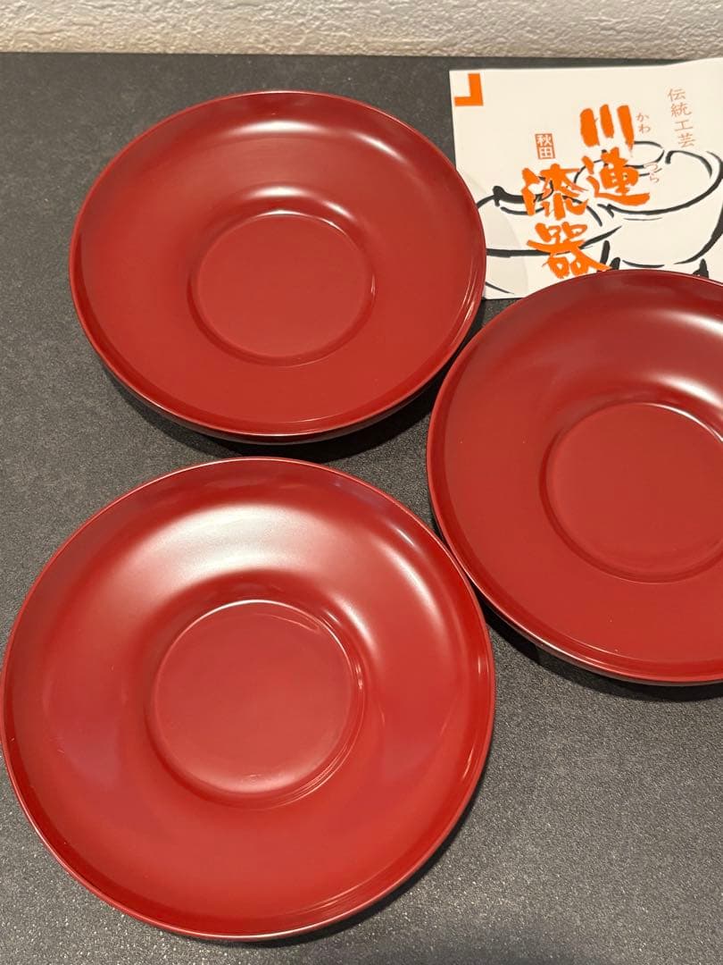 秋田川連漆器 赤色 茶托 5枚セット 漆塗り 茶たくの写真2枚目