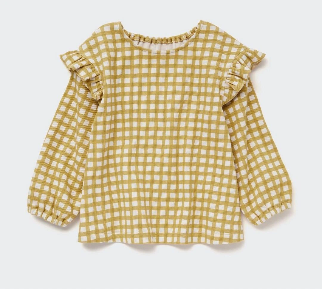 【新品】UNIQLOBABY リブクルーネックTシャツ ギンガムチェック 無印