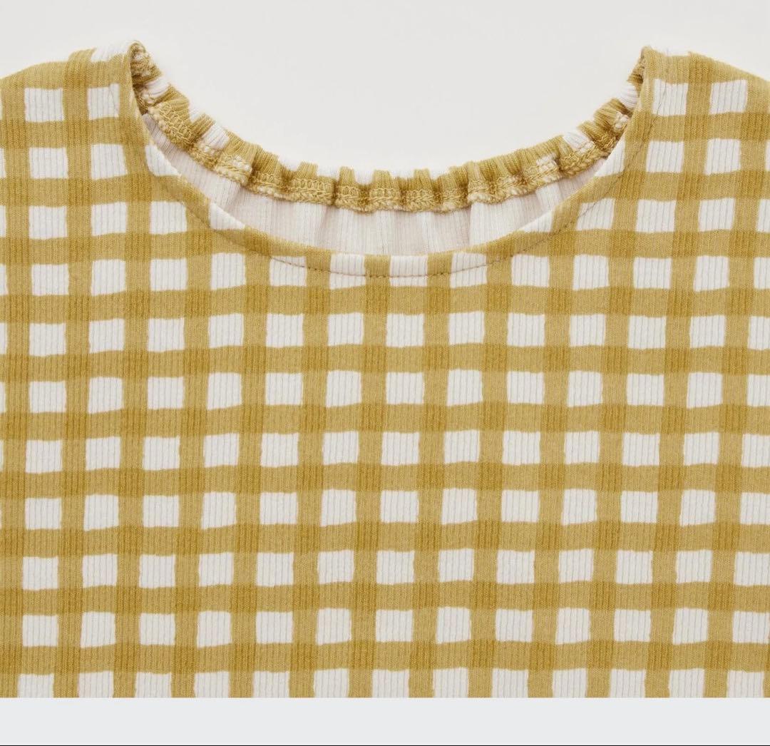 【新品】UNIQLOBABY リブクルーネックTシャツ ギンガムチェック 無印の写真3枚目