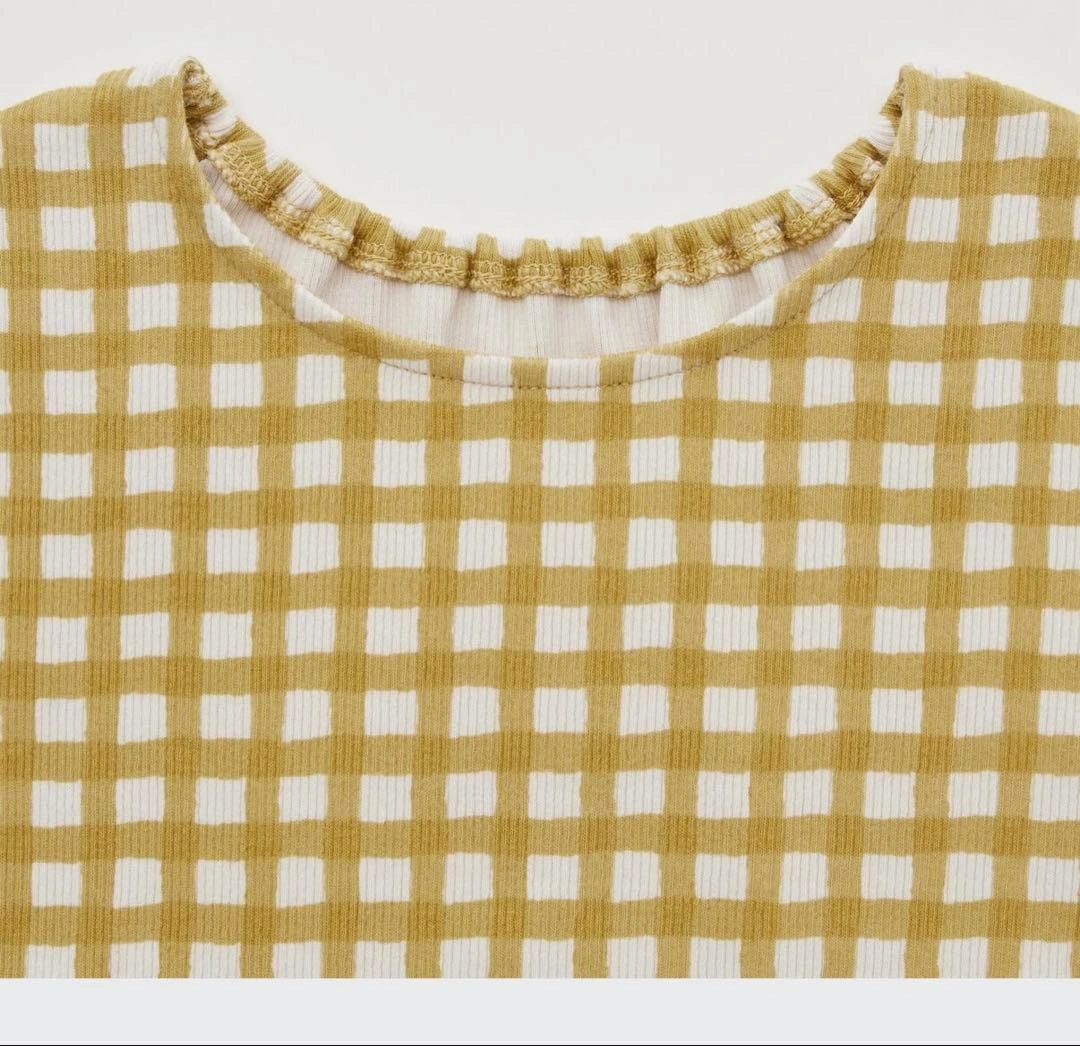 【新品】UNIQLOBABY リブクルーネックTシャツ ギンガムチェック 無印の写真3枚目