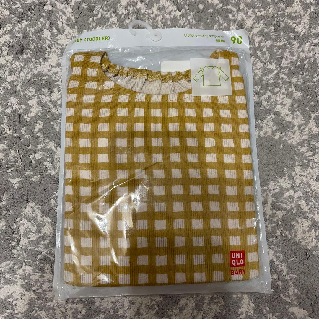 【新品】UNIQLOBABY リブクルーネックTシャツ ギンガムチェック 無印の写真6枚目