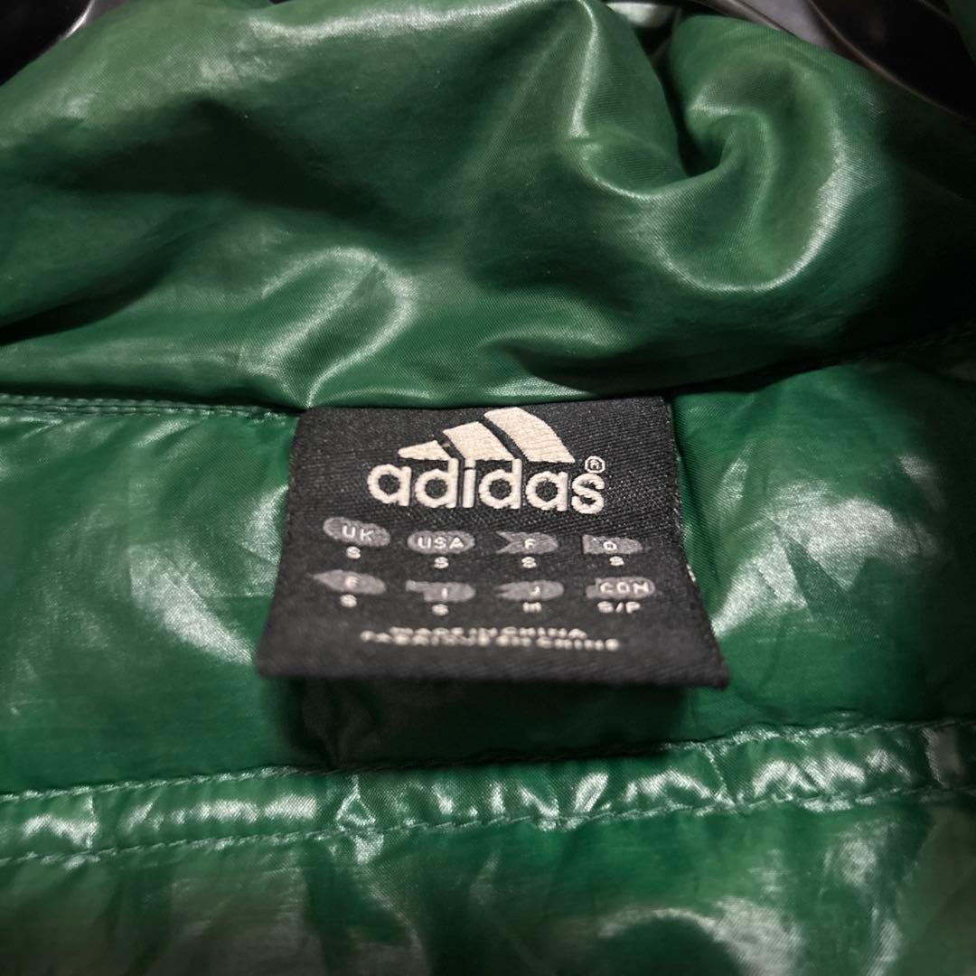 希少色】adidas アディダス ダウンジャケット M 刺繍ロゴ グリーン 光沢の写真5枚目