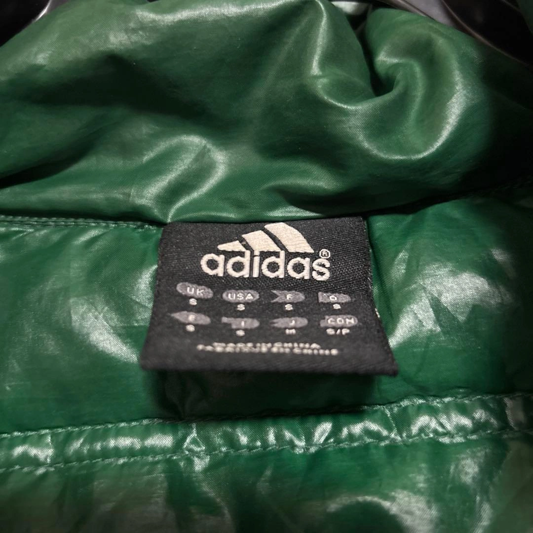 希少色】adidas アディダス ダウンジャケット M 刺繍ロゴ グリーン 光沢の写真5枚目