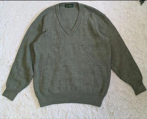 美品・国産ビンテージ Jack Nicklaus ジャックニクラス Vネックニット 100%ウール 緑の写真3枚目