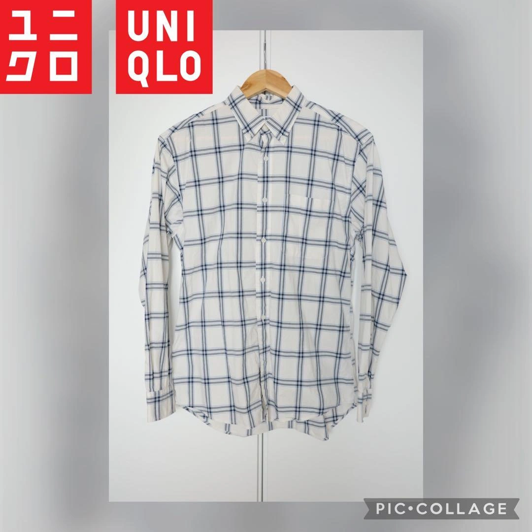 UNIQLO チェック柄 長袖シャツ M 水色 白
