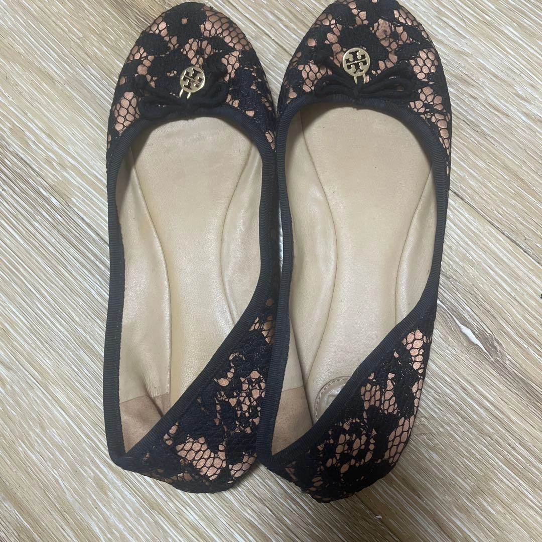 Tory Burch レースフラットシューズ 黒
