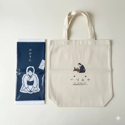 【非売品】燻製 いづみや エコバッグ&手ぬぐいセット アイボリー