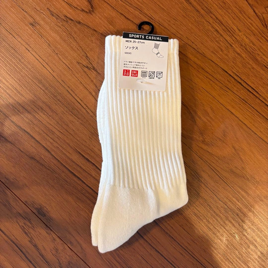 【未使用】UNIQLO オフホワイト リブデザイン ソックス