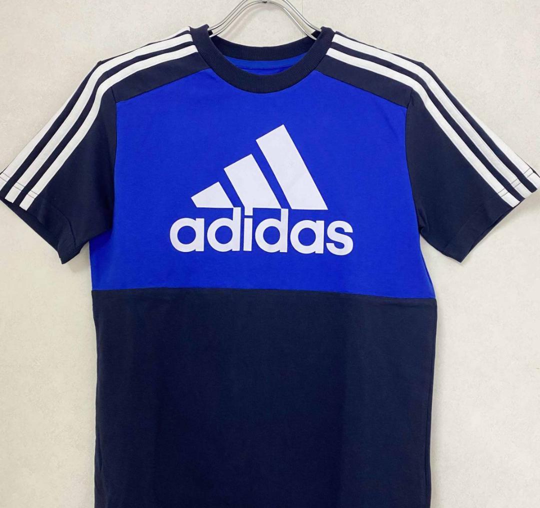 アディダス ジュニア 半袖Tシャツ ブルー 3ストライプ ティーン向け