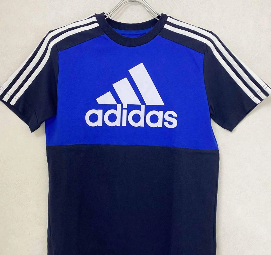 アディダス ジュニア 半袖Tシャツ ブルー 3ストライプ ティーン向け