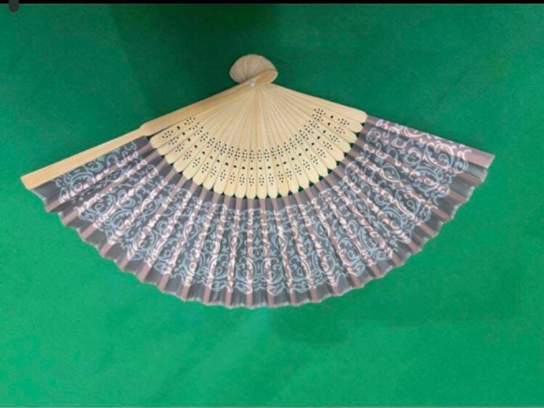 未使用 グレー花模様 扇子