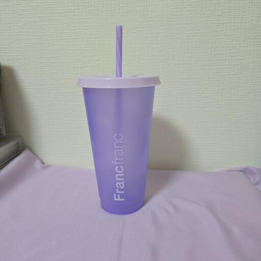 Francfranc 紫色 タンブラー ストロー付き