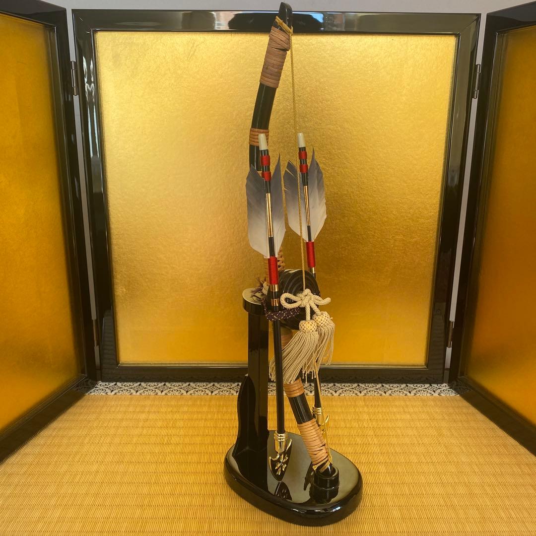 【伊達政宗公 五月人形 兜飾り（甲冑師 慶山作）弓太刀・屏風付き／箱あり】の写真6枚目