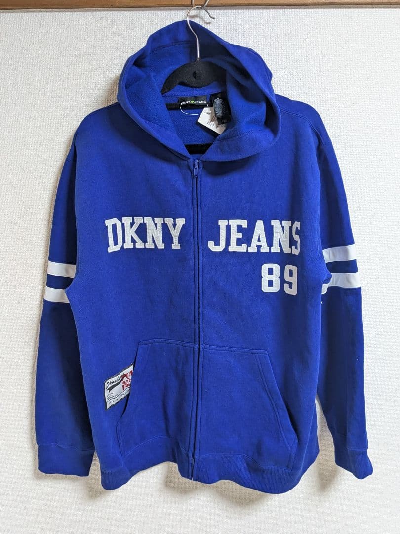 新品 USA製 DKNY JEANS ジップパーカー M ブルー ビッグロゴの写真2枚目