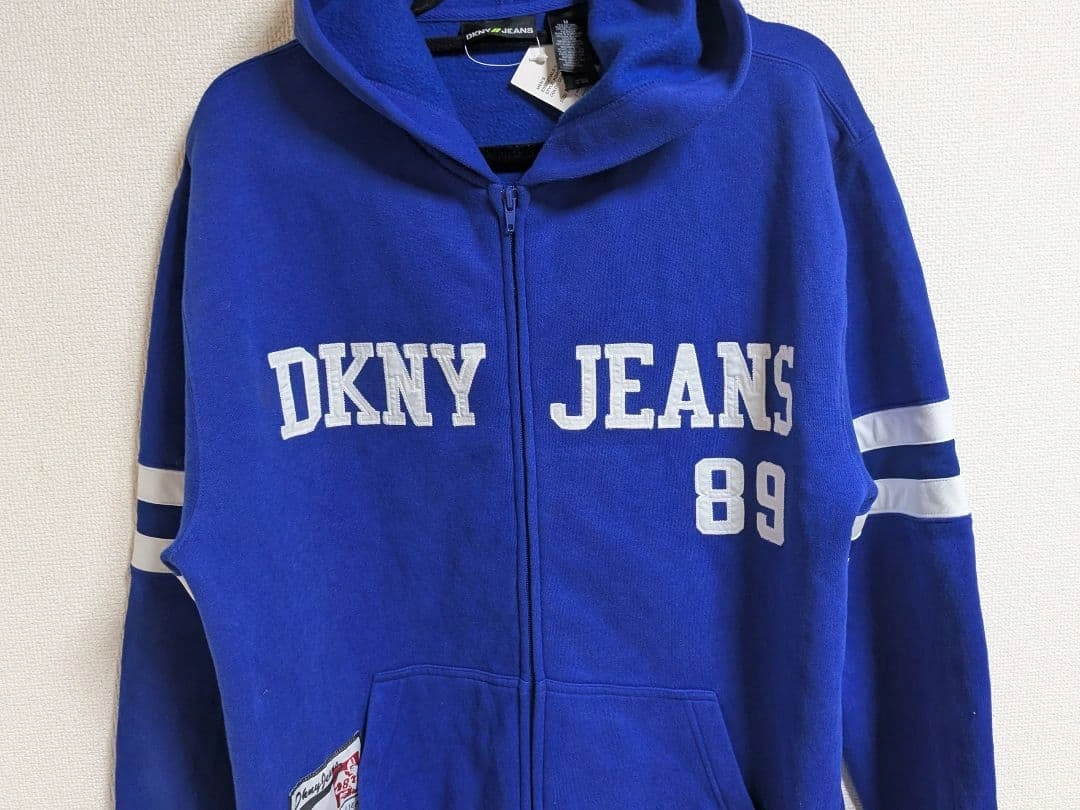 新品 USA製 DKNY JEANS ジップパーカー M ブルー ビッグロゴの写真3枚目