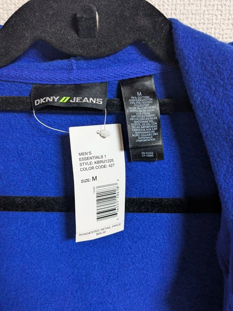 新品 USA製 DKNY JEANS ジップパーカー M ブルー ビッグロゴの写真6枚目