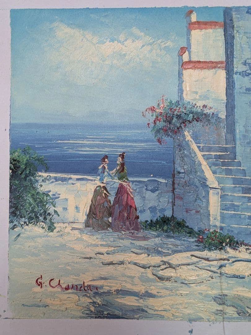 「海辺の花咲く階段」油彩原画 32×42cmの写真2枚目