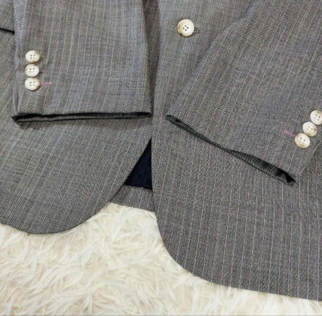【美品】イタリア製カノニコ120's ストライプスーツ グレー M〜Lの写真2枚目