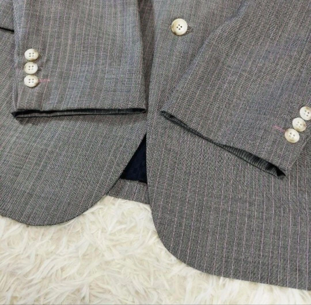 【美品】イタリア製カノニコ120's ストライプスーツ グレー M〜Lの写真2枚目