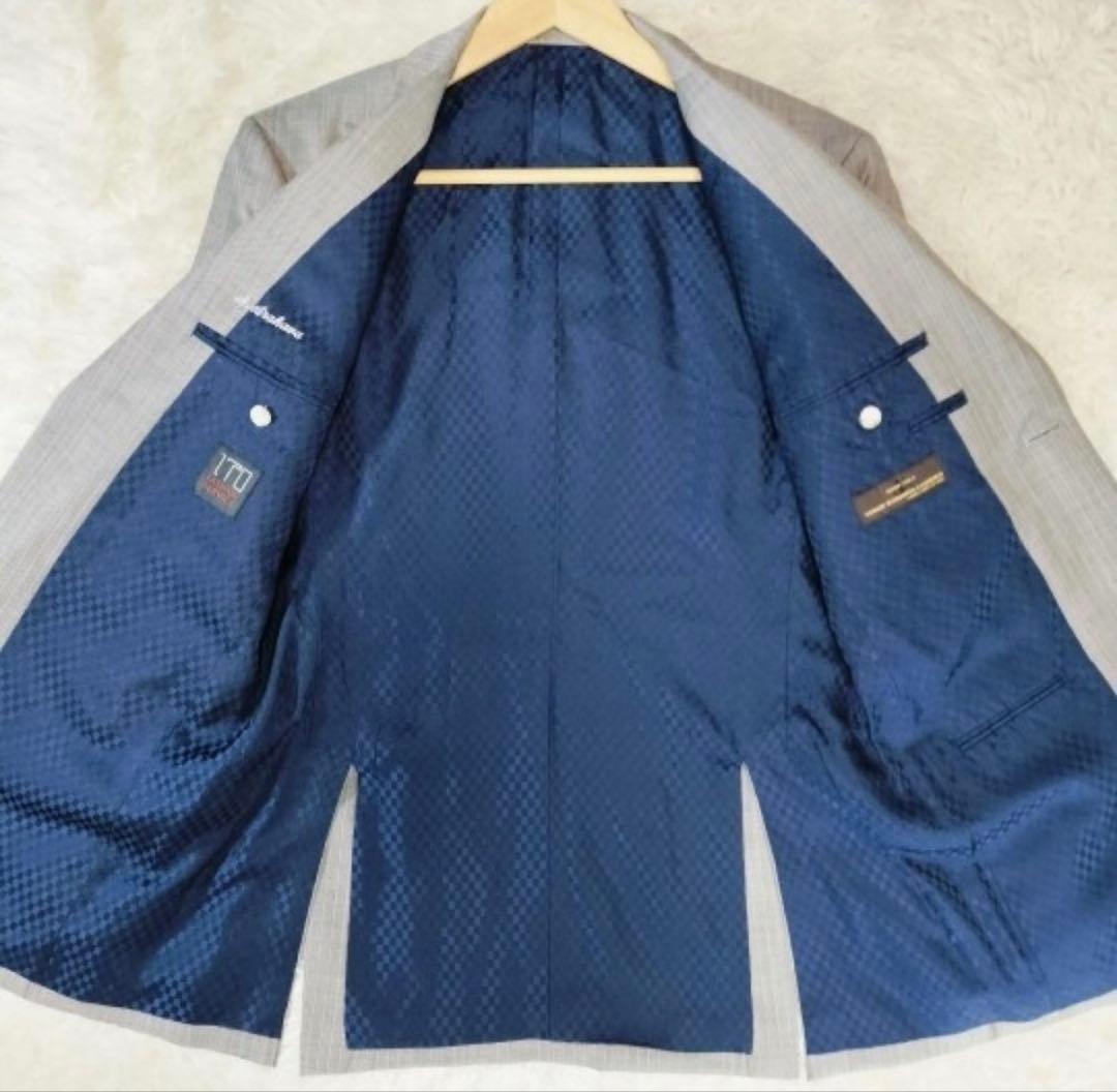 【美品】イタリア製カノニコ120's ストライプスーツ グレー M〜Lの写真3枚目