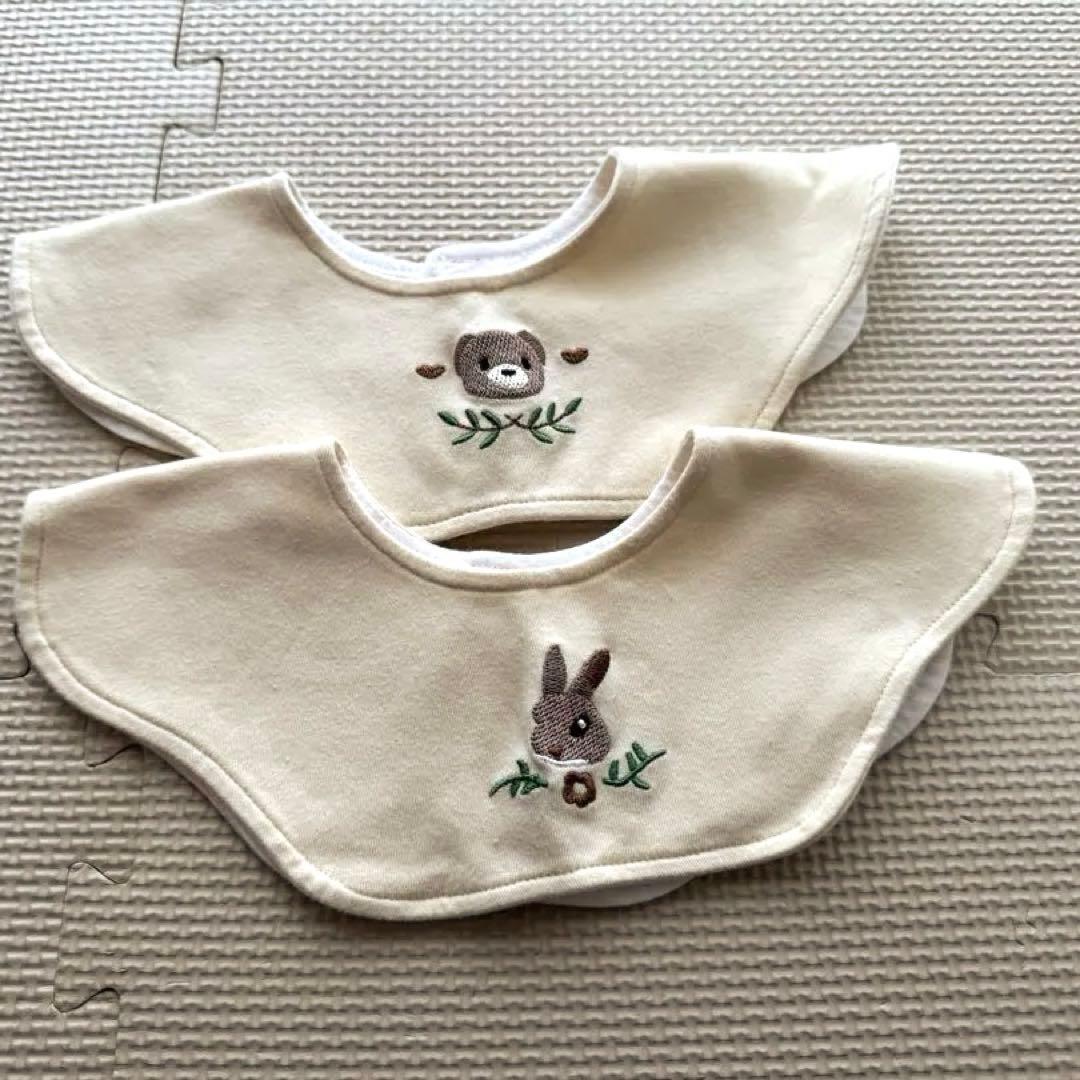 ウサギとクマ刺繍スタイ 2枚セット
