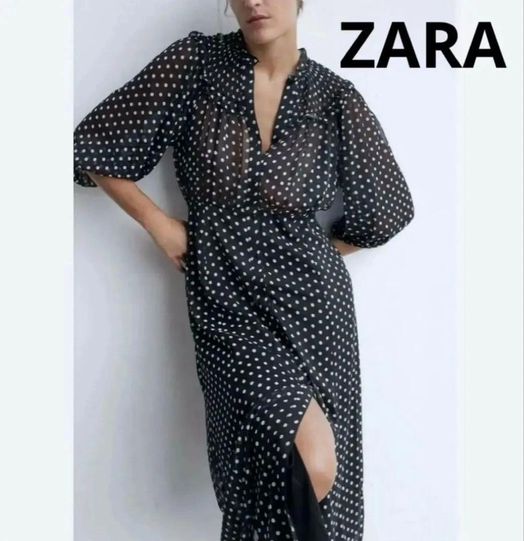 ZARA ドット柄 シースルー フリルワンピース M相当
