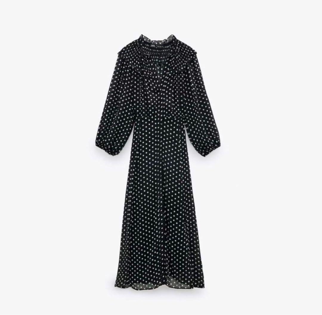 ZARA ドット柄 シースルー フリルワンピース M相当の写真2枚目