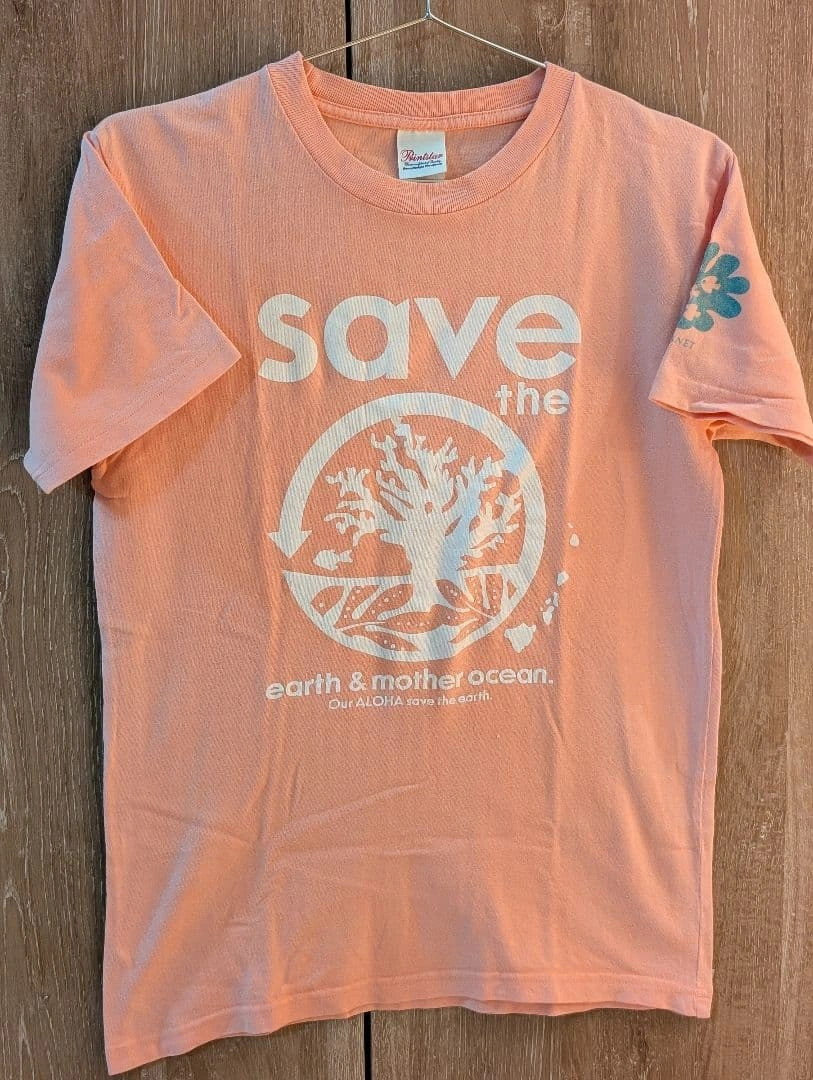 キッズ160 Sサイズ 古着Tシャツ オレンジ 環境保護 Tシャツ