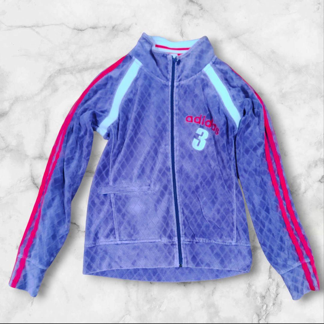 adidas ベロア トラックジャケット パープル 万国旗タグ 90s Y2Kの写真3枚目